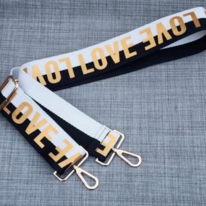 Ahdorned Black White Stripe Gold LOVE Wide Crossbody Handbag Purse Bag Strap